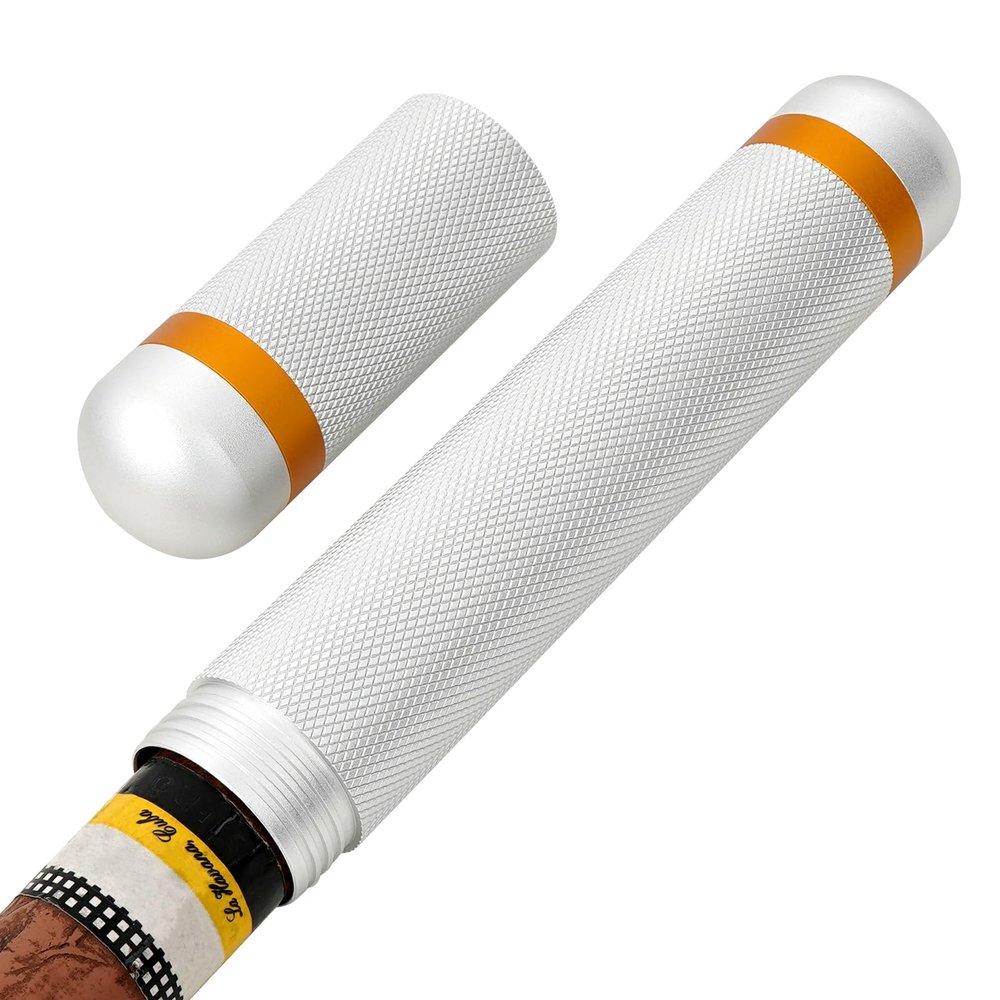 Linkidea Aluminum Alloy Cigar Holder Case, Men's Cigar Tube Airtight Single Tube, Cigar Tubes with Caps (Silver)