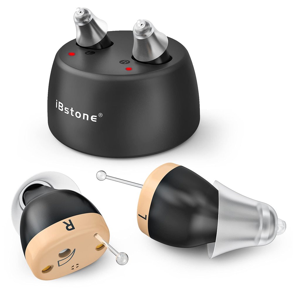 iBstone Hearing Aids, Rechargeable Hearing Aids to Assist Hearing for Seniors Adults, Mini Completely-in-Canal Digital Hearing Devices with Noise Cancellation, OTC, Pair