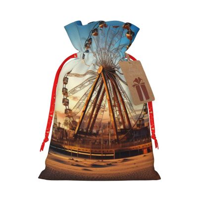 Christmas Gift Bag with Drawstring Burlap Gift Bag with Tags Christmas Drawstring Bag for Xmas Halloween Candy Bags Ferris wheel Gift Bags for Party Decorations Holiday Wedding Presents Medium