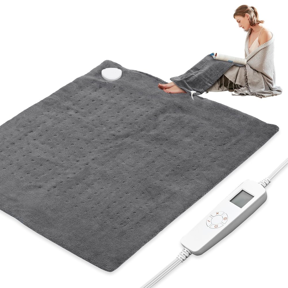 SFIHOME Electric Heating Pad for Shoulders and Back Pain Relief, 20" x 24" Soft Warm Electric Pad for Women, Men, Small Washable Heat Pad with Timer & 6 Heat Setting, Over-Heat Protection, Grey