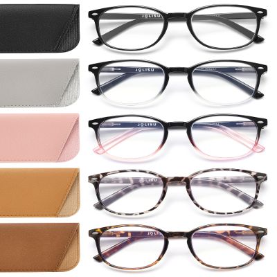JOLISU 5 Pack Reading Glasses For Women, Blue Light Blocking Computer Reader Spring Hinge Eyeglasses (0.50)