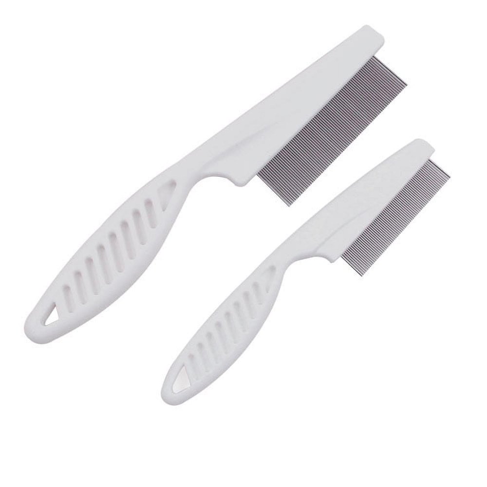 2Pcs White Long Handle Metal Hair Nit Comb Remove Head Nits Nit Comb For Pets Kids And Adults Lice Treatments (14cm, 18cm)Lice TreatmentsLice Combs