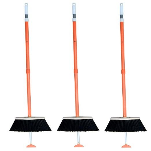3-Pack SweepEasy Broom As Seen On Shark Tank - Scrape, Sweep & Go - for Indoor and Outdoor Use, Sweep Easy with Scraper (Orange)
