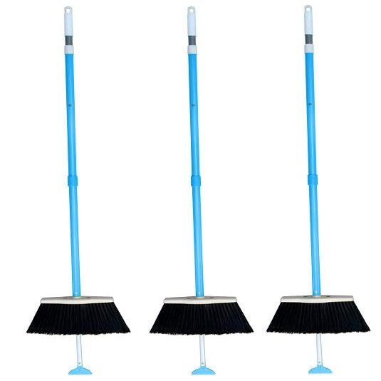 3-Pack SweepEasy Scrape, Sweep & Go Broom - Sweep Easy with Scraper (Blue)