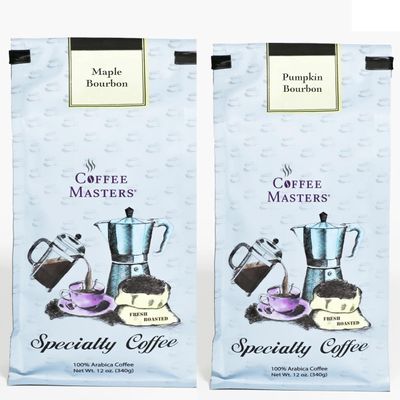 Coffee Masters Fall Bourbon Coffeee Sampler - Maple Bourbon and Pumpkin Bourbon 12 oz Ground Coffee