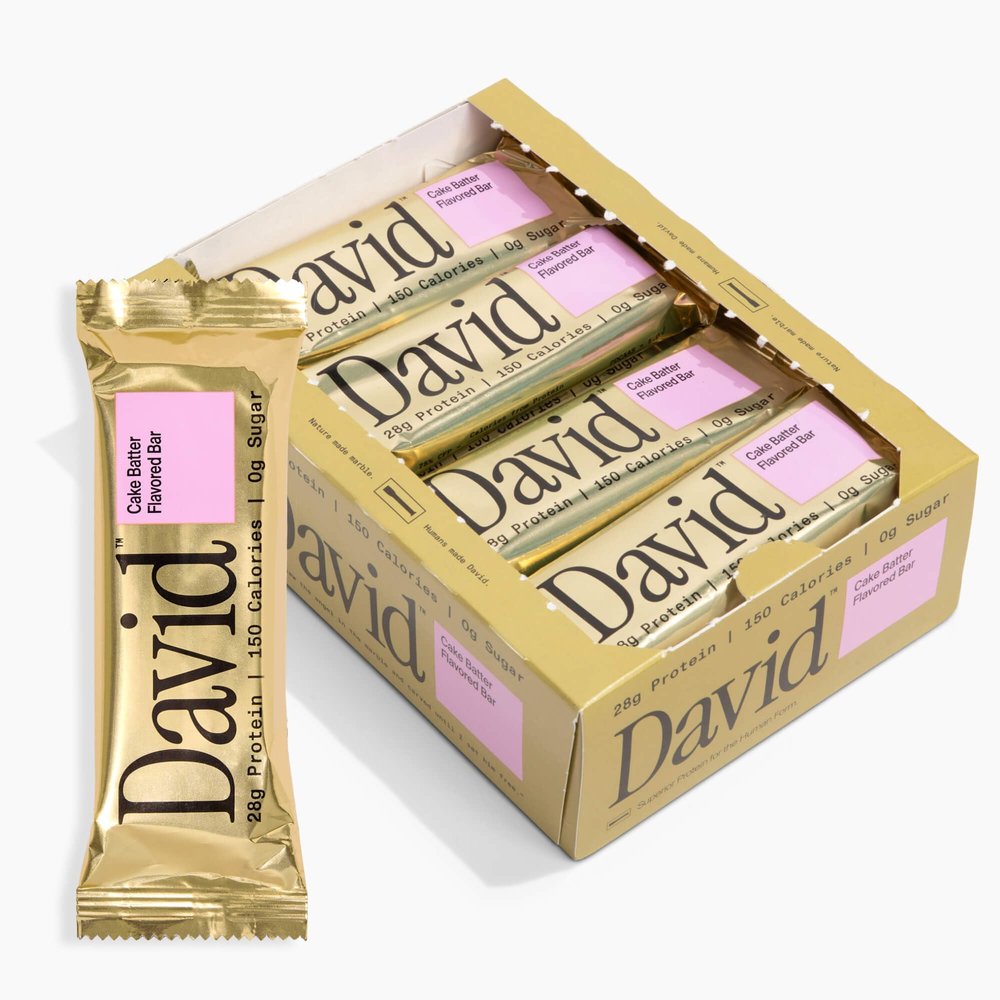 David High Protein Bars - 0g of Sugar, Low Carb, Gluten Free - 28g of Protein, 150 Calories - On-The-Go Snack - Cake Batter Flavor, Pack of 12
