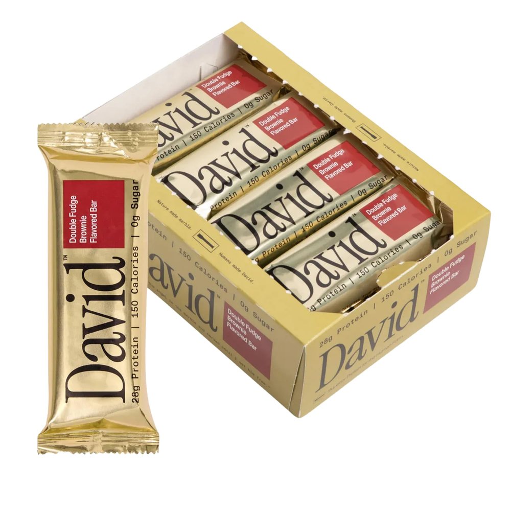 David High Protein Bars - 0g of Sugar, Low Carb, Gluten Free - 28g of Protein, 150 Calories - On-The-Go Snack - Fudge Brownie Flavor, Pack of 12
