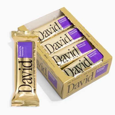 David High Protein Bars - 0g of Sugar, Low Carb, Gluten Free - 28g of Protein, 150 Calories - On-The-Go Snack - Blueberry Pie Flavor, Pack of 12