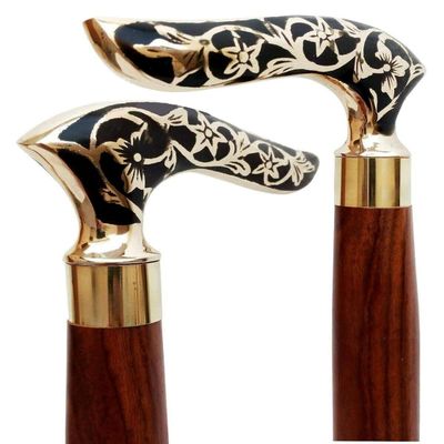 Brass Handle Wooden Walking Stick Fold Walking Stick Cane for Men and Women Gift