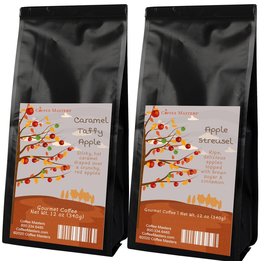 Coffee Masters Apple Coffee Sampler - Caramel Taffy Apple and Apple Streusel 12 oz Ground Coffee
