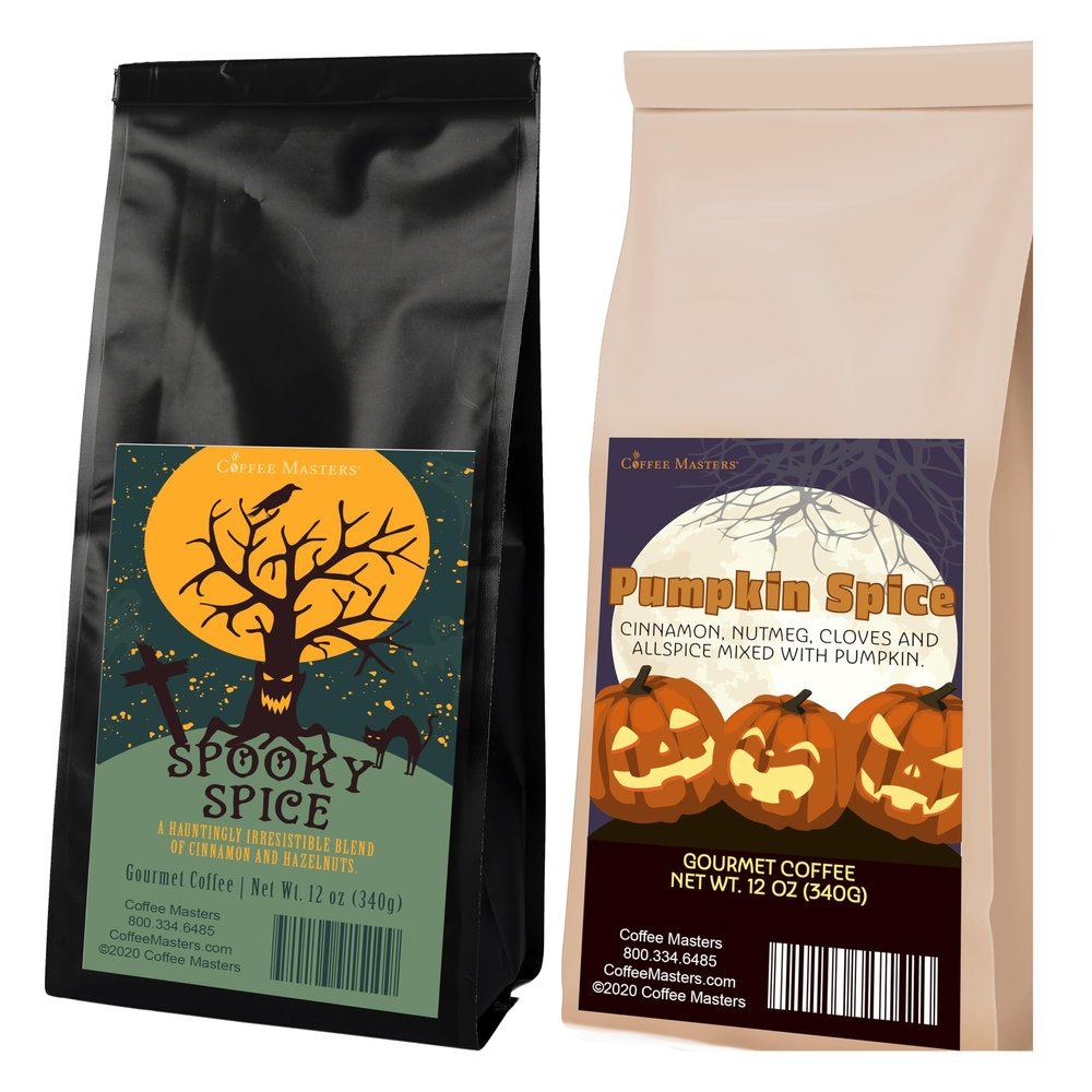 Coffee Masters Halloween Coffee Sampler - Pumpkin Spice and Spooky Spice 12 oz Ground Coffee