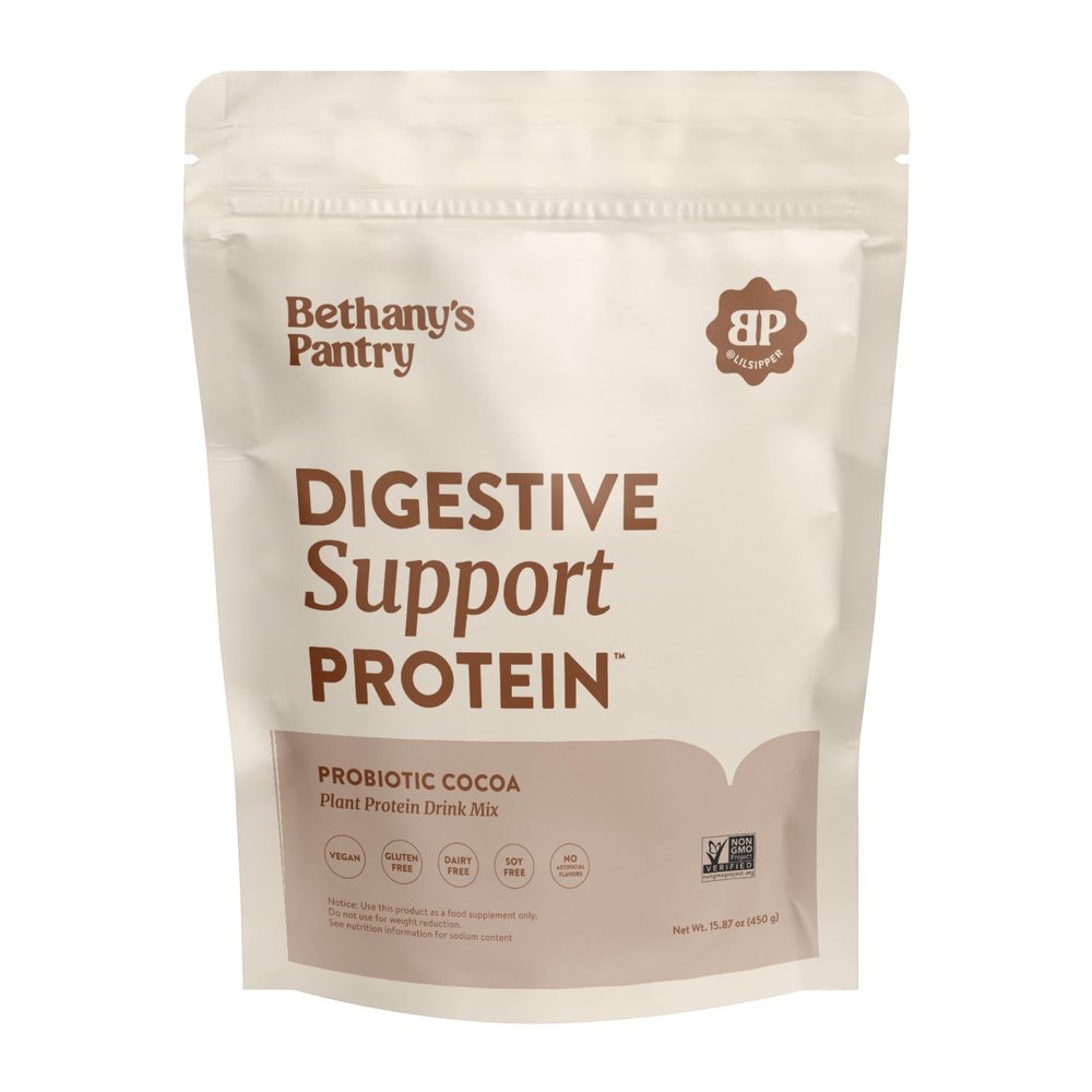 BETHANY'S PANTRY Digestive Support Protein - Probiotics for Digestive Health Cocoa - Clean Lean Protein - Premium Vegan Pea Protein Powder Plant Based - 20 Servings, 1lb (Pack of 1)