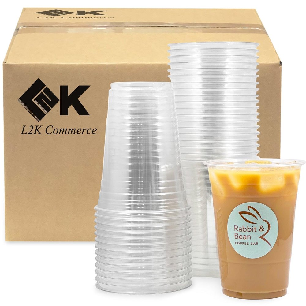 L2K [500 Pack] 16 oz Clear Coffee Cups, Clear Plastic Cup, Disposable Cups, Iced Coffee Cup (500 Cups)