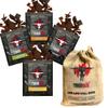 Bold & Flavor-Packed Beef Jerky Variety Pack  100% Real Beef Sampler with Peppered, Original, Jalapeo & Teriyaki | 4 Jerky Snack Packs in Signature Runnin Wild Burlap Bag | Gifts for Men Who Love Meat view 1