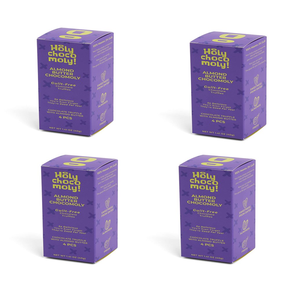Almond Butter Chocolate Truffles | Low in Refined Sugar, Made With Dates and Real Nut Butters | Healthy On-the-go Snack | 4 Truffles/Box, 16 Truffles