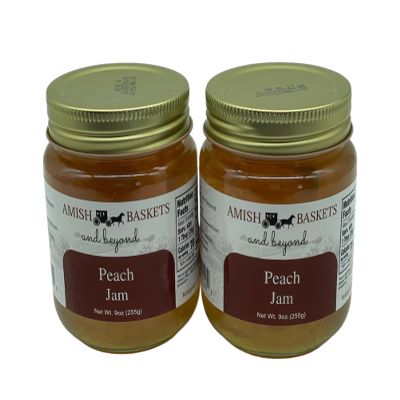 Amish Baskets Peach Jam Non GMO Vegan All Natural - 9 oz - 2 Jars