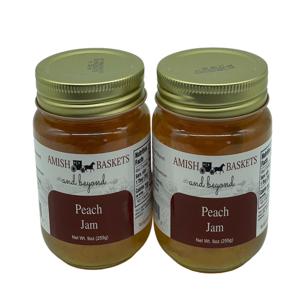 Amish Baskets Peach Jam Non GMO Vegan All Natural - 9 oz - 2 Jars