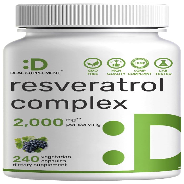 DEAL SUPPLEMENT Resveratrol Complex, 240 Veggie Capsules Trans-Resveratrol Supplement with NAD, Quercetin, Turmeric, CoQ10, & More | Non-GMO, Gluten Free