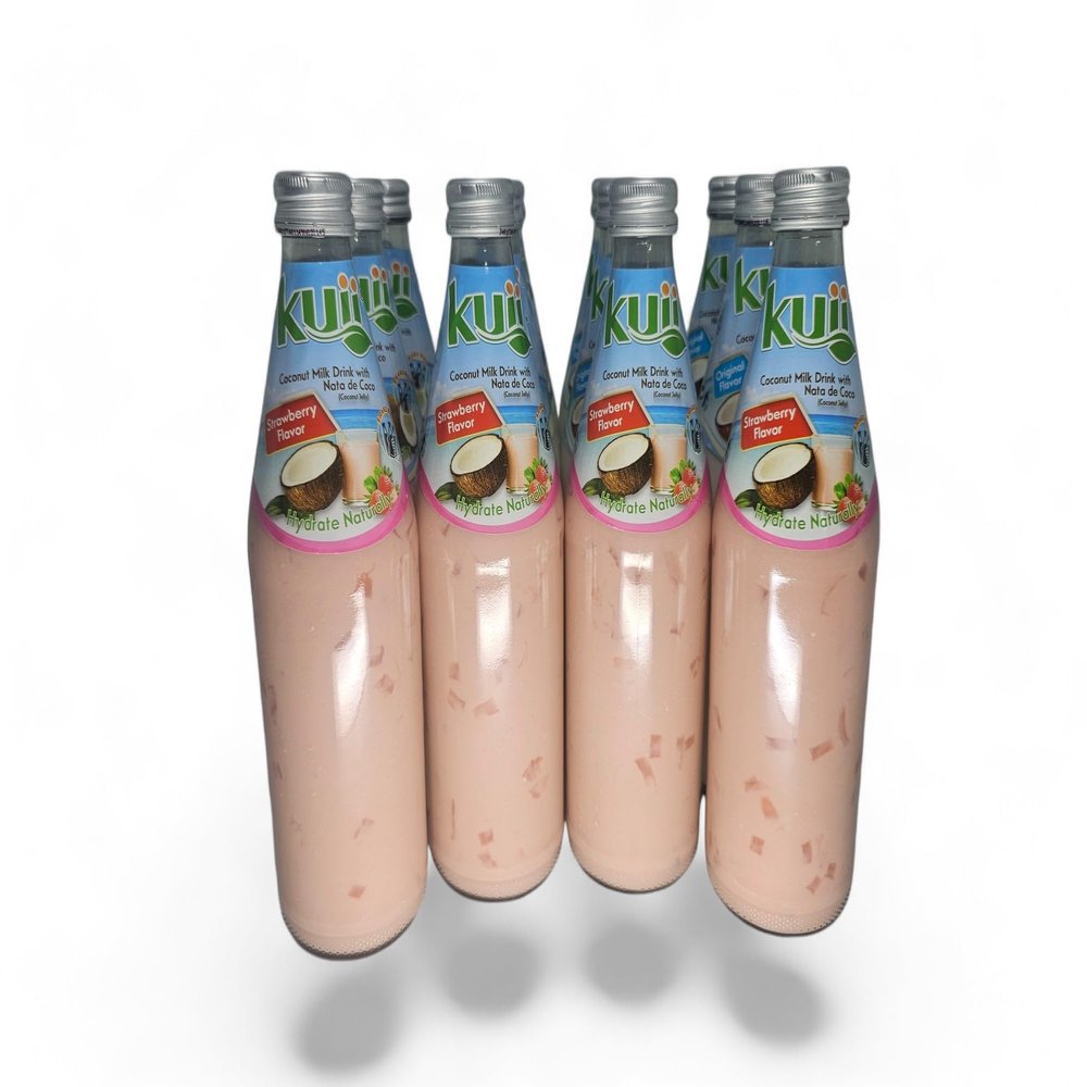 Kuii Premium Coconut Milk Drink With Nata de Coco Strawberry Flavor 12 Case Pack 485 Ml-16.3 Oz