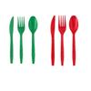 2 Pack Bundle Green Red Plastic Utensils Combo Pack - 96 Count Parties Events Durable Disposable Cutlery Cook Serve Kitchen view 1