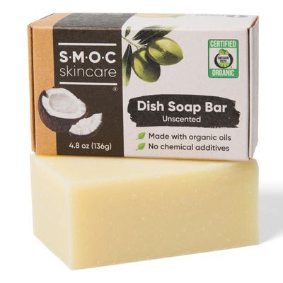S.M.O.C. Skincare Dish Soap Bar - Certified Organic, Unscented Solid Dishwashing Soap Block - Palm Oil-Free, Vegan All Natural Soap Cleaner for Dishes made from Food-Grade Ingredients - (1)