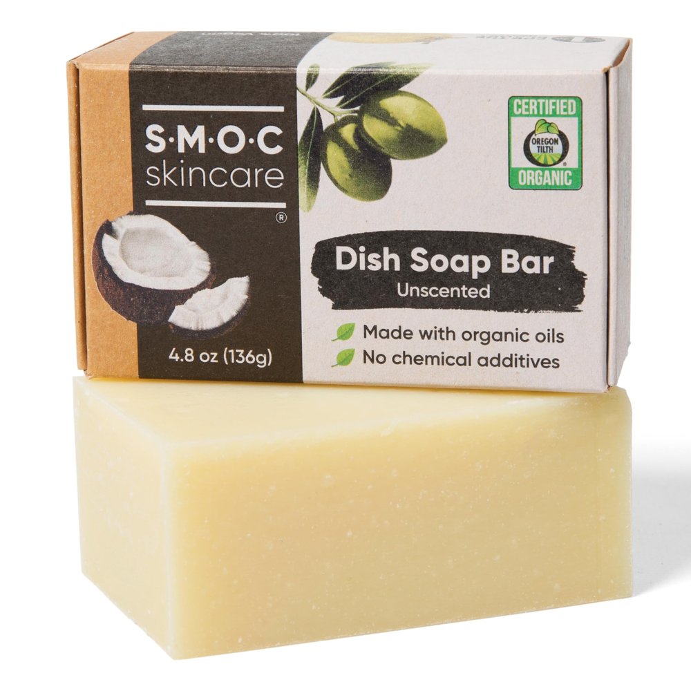 S.M.O.C. Skincare Dish Soap Bar - Certified Organic, Unscented Solid Dishwashing Soap Block - Palm Oil-Free, Vegan All Natural Soap Cleaner for Dishes made from Food-Grade Ingredients - (1)