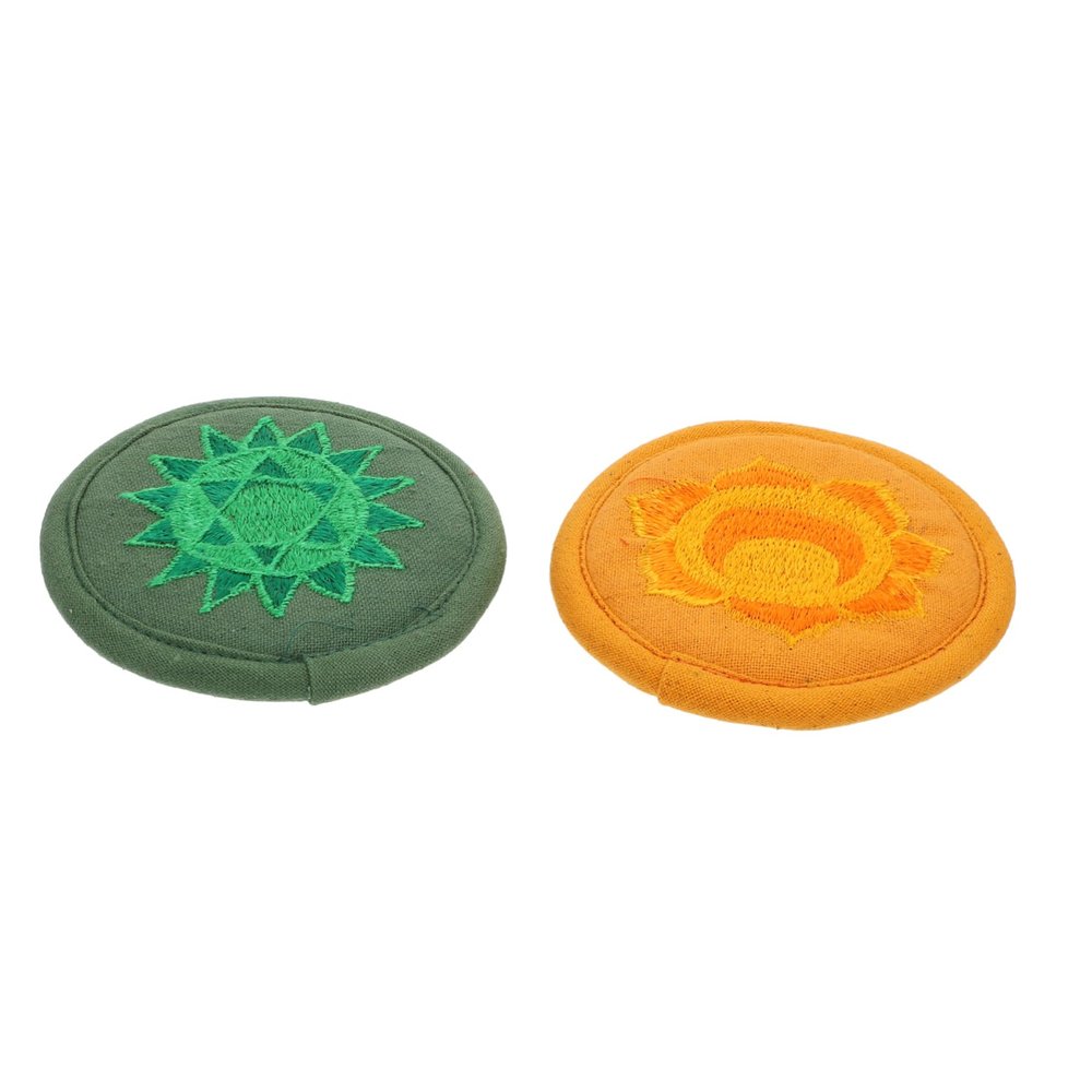GLSTOY 2pcs Embroidered Sound Bowl Mats Lightweight Buddhist Cushions for Meditation and Yoga Small Green Orange for Healing and Spiritual Decor