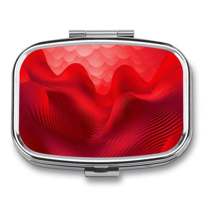 Red Waves Pill Box Cute Square Pill Case Portable Medicine Tablet Vitamin Holder Organizer for Purse Pocket