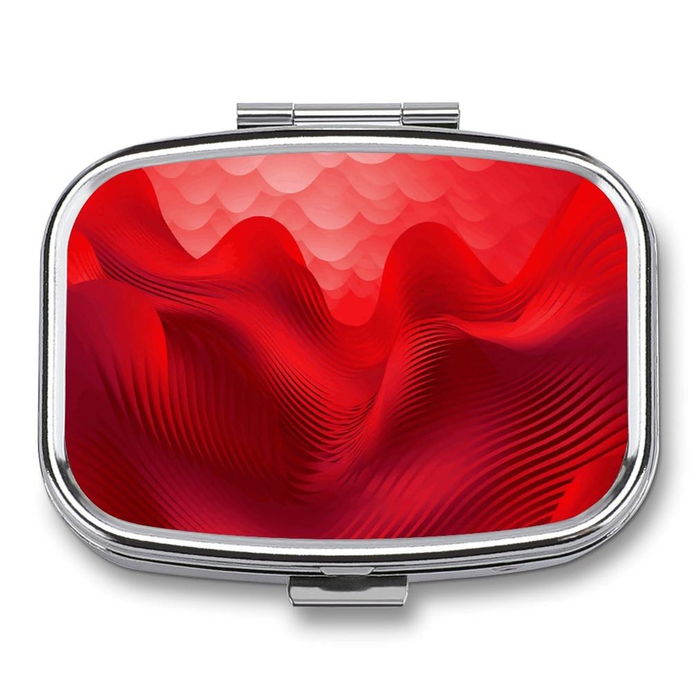 Red Waves Pill Box Cute Square Pill Case Portable Medicine Tablet Vitamin Holder Organizer for Purse Pocket