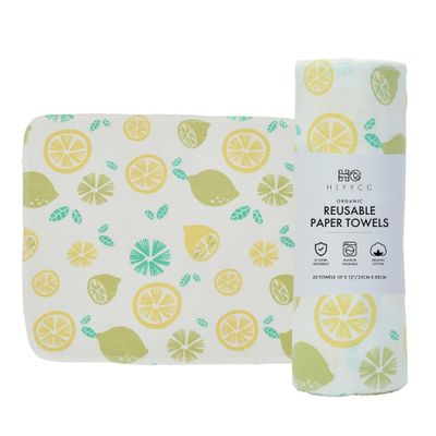 HLYYCC Reusable Paper Towel Rolls 20 Pack,Washable Napkin Cloth Value Set of 20 Pack of Paperless Towel-100% Cotton, Super Soft, Absorbent Made to Last (Two-Color Lemon, 9.84 * 11.81)