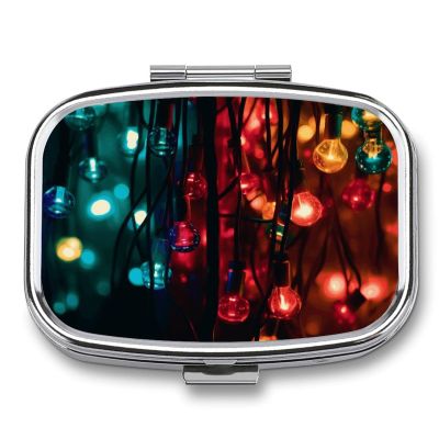Bright Colored Lights Pill Box Cute Square Pill Case Portable Medicine Tablet Vitamin Holder Organizer for Purse Pocket