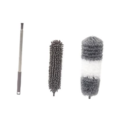 Outanaya Telescopic Dust Cleaning Tool Handheld Duster with Microfiber and Chenille Heads for Household and Car Easy to Install and Bend for Reach Areas