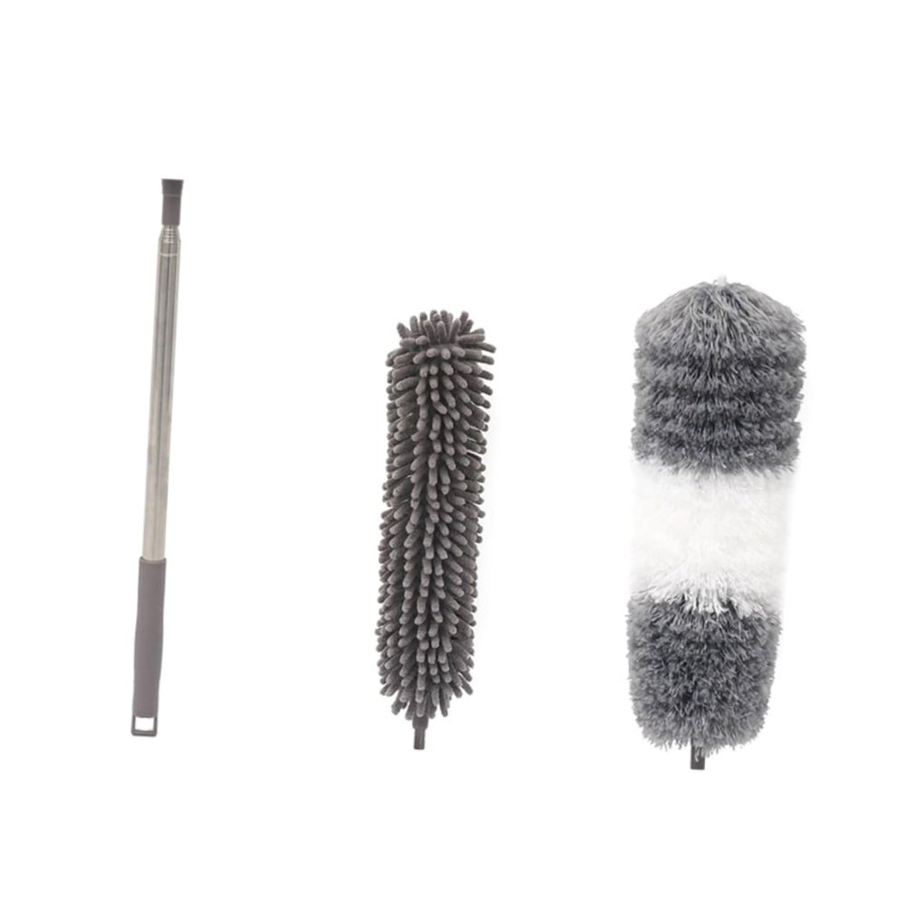 Outanaya Telescopic Dust Cleaning Tool Handheld Duster with Microfiber and Chenille Heads for Household and Car Easy to Install and Bend for Reach Areas