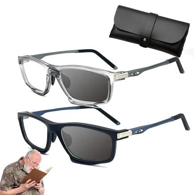 Sports Outdoor Aluminum Magnesium Ultra-Light Color-Changing Multi-Focal Reading Glasses, Anti Blue Light Glasses Women Men (2.5 x,2 Colors E)