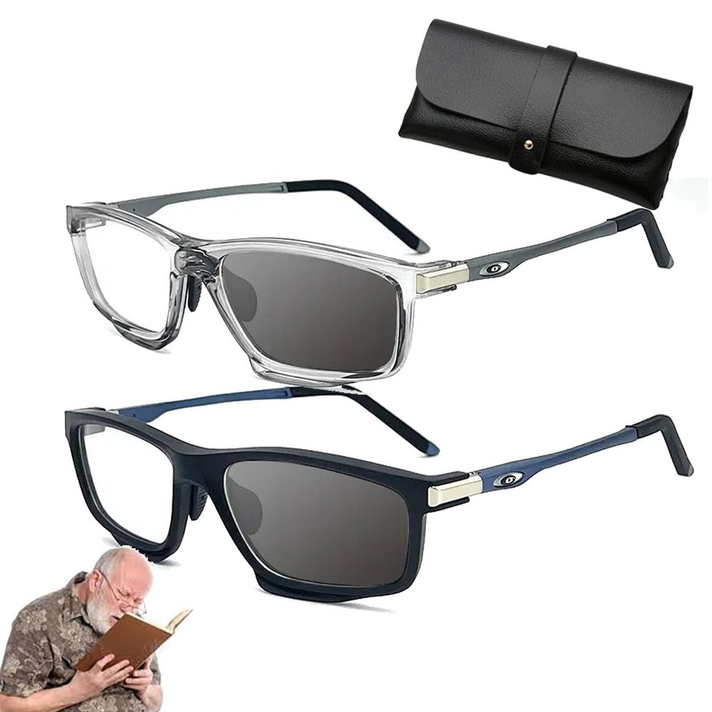 Sports Outdoor Aluminum Magnesium Ultra-Light Color-Changing Multi-Focal Reading Glasses, Anti Blue Light Glasses Women Men (2.5 x,2 Colors E)