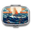Sailboat Wave Pattern Pill Box Cute Square Pill Case Portable Medicine Tablet Vitamin Holder Organizer for Purse Pocket view 1