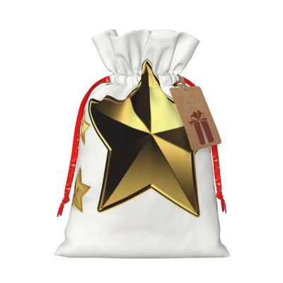 HCBPWVQA gold star Christmas Gift Bag Burlap Xmas Gift Bags Large Drawstring Gift Bags w/Tag Christmas Wrapping Bags Xmas Candy Bag Reusable Holiday Gift Bag Party Favors Bags Medium
