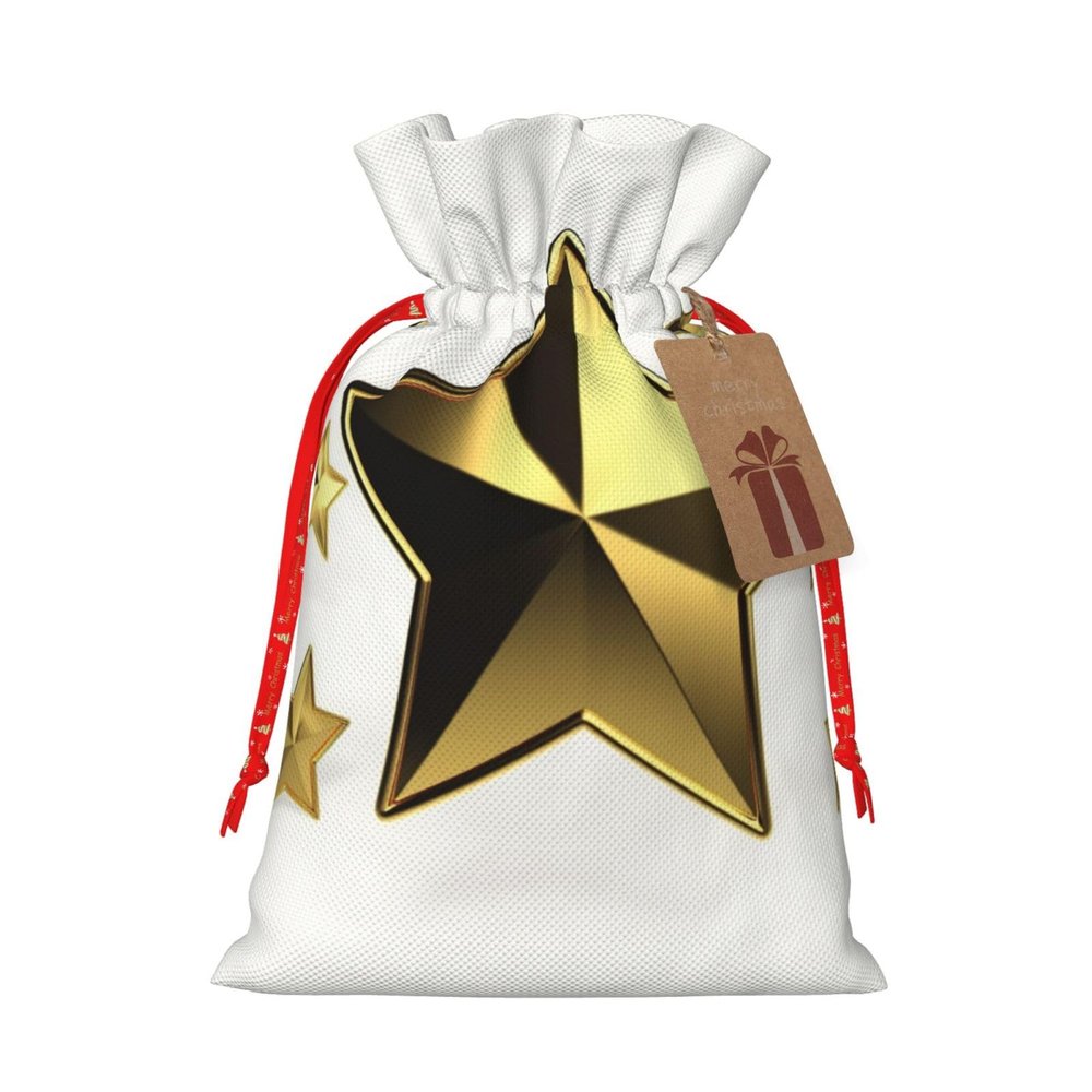 HCBPWVQA gold star Christmas Gift Bag Burlap Xmas Gift Bags Large Drawstring Gift Bags w/Tag Christmas Wrapping Bags Xmas Candy Bag Reusable Holiday Gift Bag Party Favors Bags Medium