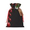 HCBPWVQA Holly Berry Branches Christmas Gift Bag Burlap Xmas Gift Bags Large Drawstring Gift Bags w/Tag Christmas Wrapping Bags Xmas Candy Bag Reusable Holiday Gift Bag Party Favors Bags Medium view 1