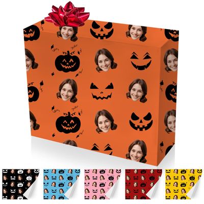 MyBienart Custom Face Wrapping Paper for Halloween, Personalized Funny Gift Wrap Paper Roll with Face Photo, Personalized Halloween Gifts Wrap Roll for Kids Women Men Boys Girls 58in x 23in