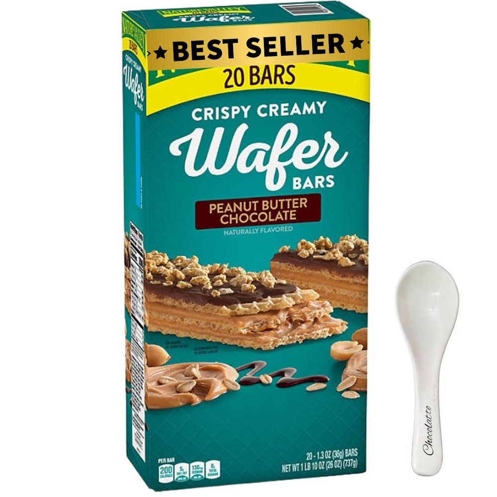 Crispy Creamy Nacher Valay Wafer Bars 20 Count - Peanut Butter Chocolate Flavour - Bars Made With Real Peanut Butter For A Wholesome, Sweet Treat (Chocolatto Tradmark Spoon Included)