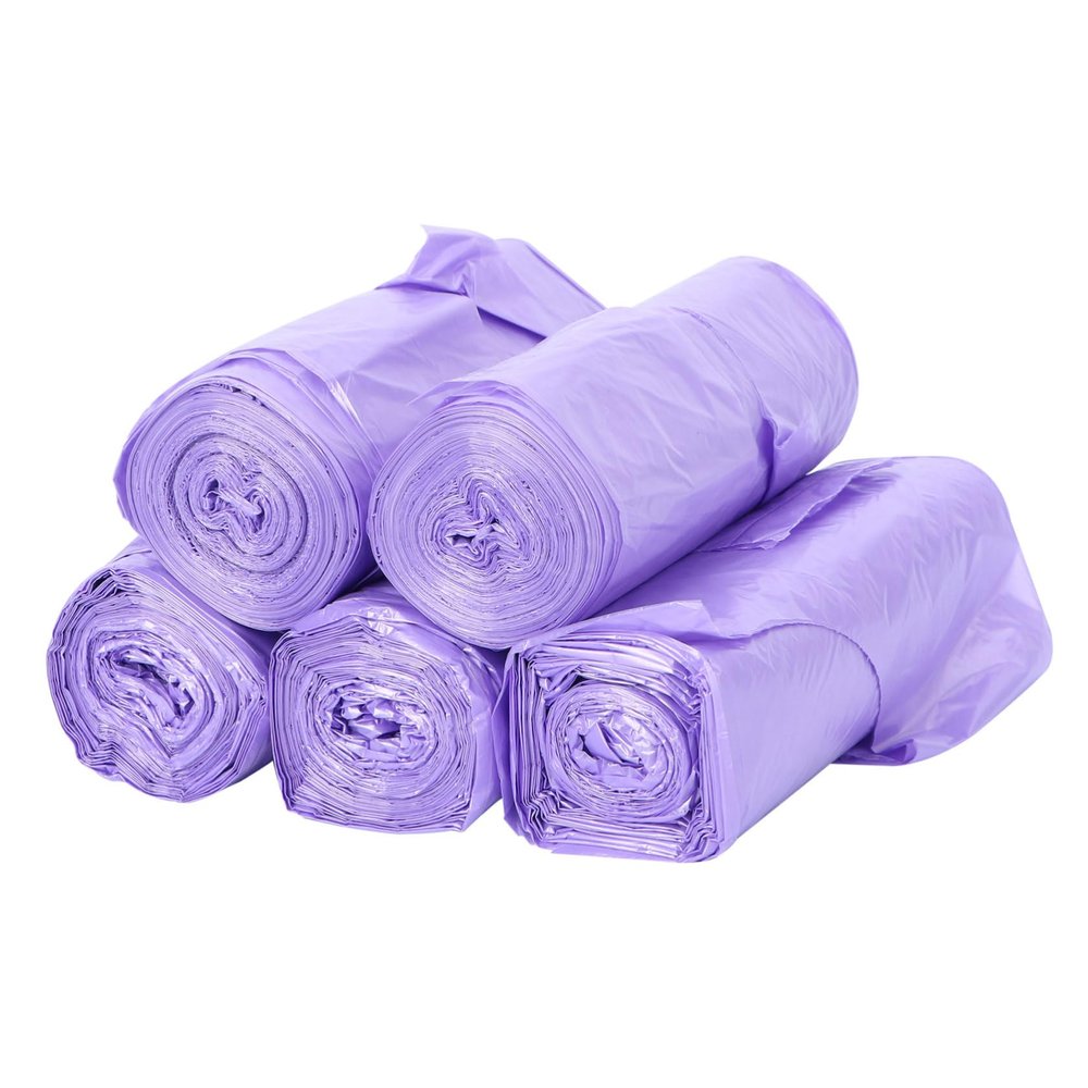 BUTIFULSIC 5rolls Portable Garbage Bags with Handles Eco-friendly Rubbish Trash Bags for Home Office and Kitchen Capacity Leak- and Odorless Purple