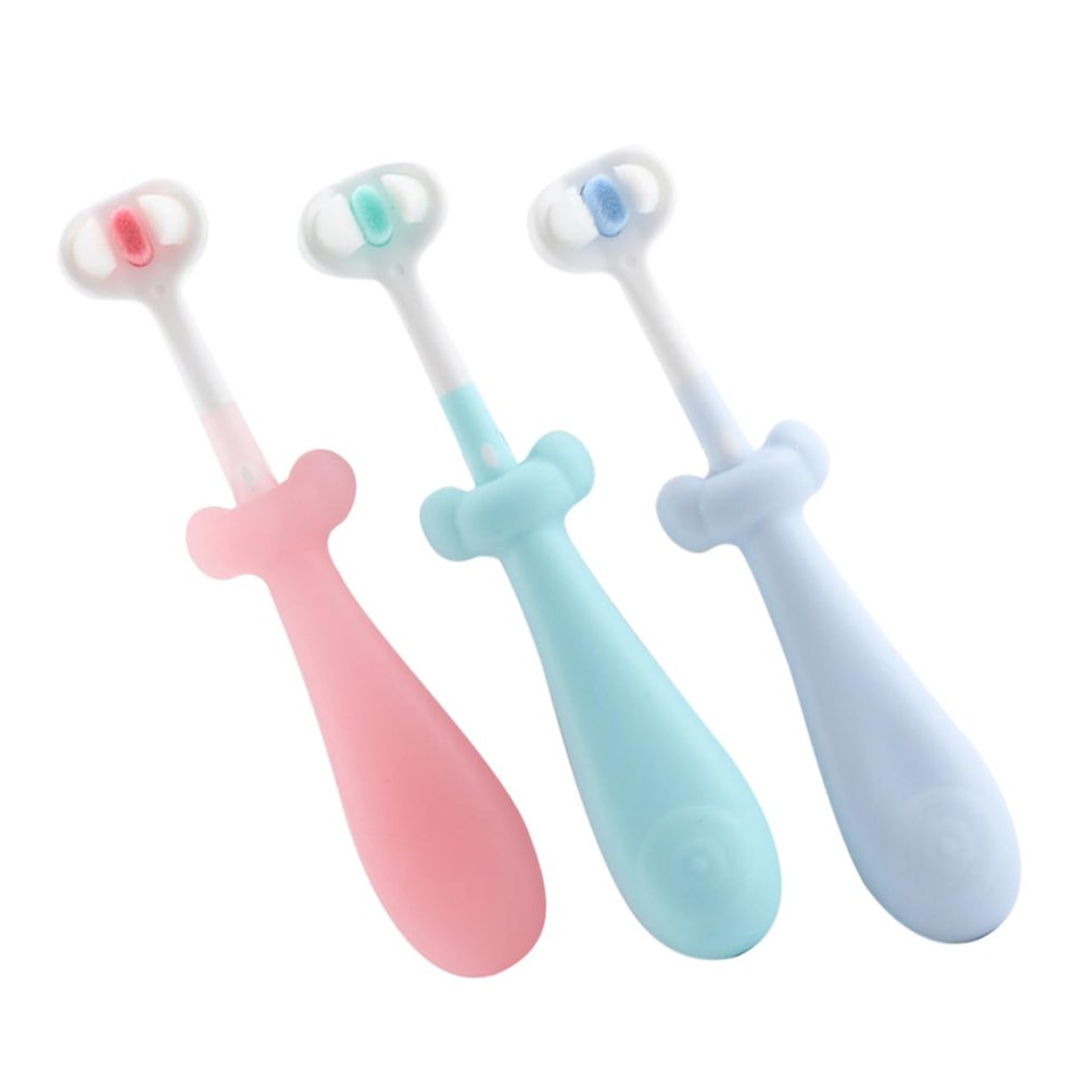 BELLIFFY 3pcs Cute Soft Bristle Toothbrush for Boy Girl Decorative Toothbrushes with Anti-Slip Handle Safe Materials for Toddlers Oral Care Red Blue Green