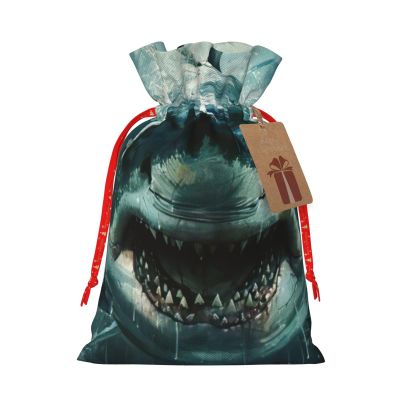 YKJJFVZ Shark Cum Print Versatile Drawstring Christmas Gift Bags,Burlap Material,Xmas Wrapping Bags,Candy Bags