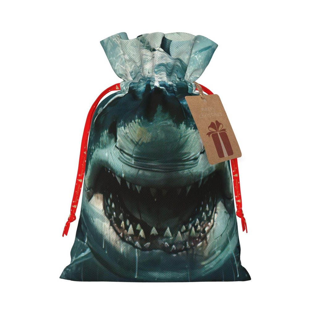 YKJJFVZ Shark Cum Print Versatile Drawstring Christmas Gift Bags,Burlap Material,Xmas Wrapping Bags,Candy Bags