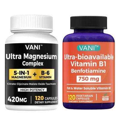5 in 1 Magnesium & Vitamin B1 & B64 Month SupplyBioavailable 7 Form Supplement Support Heart, Muscles and Bone* - Gluten-Free - 120 Capsules