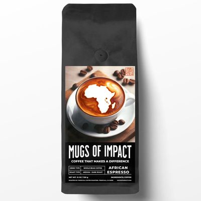 Mugs Of Impact - Roasted On Order Fresh Whole Bean Coffee - Support Animal Shelters - Light, Medium, Dark Roasts - Ethically Sourced 12 Ounce, African Espresso