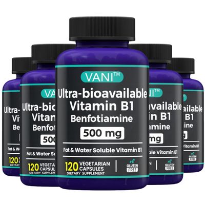2 in 1 Enhanced Formula: Vitamin B1 with Benfotiamine 500mg, Fat Soluable Supplement of Vitamin B-1, 500 mg - 120 Capsules (5)