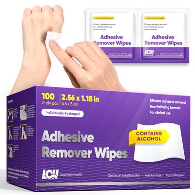 100 CT Adhesive Remover Wipes Strong & Effective Skin Adhesive Remover 2 Ply 2.56x1.18in (6.5x3cm) Medical Adhesive Remover for Bandage, Tape, Dressings, and Ostomy Residue - By Livaclean Health