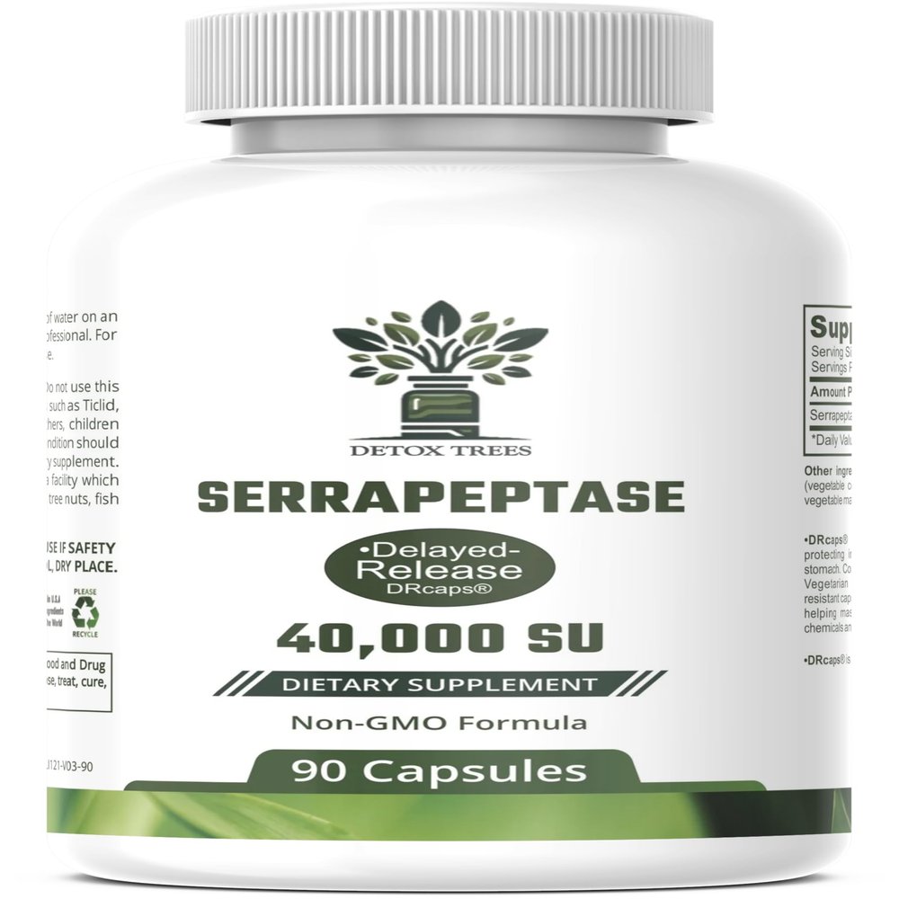 Detox Trees Serrapeptase Supplement 40,000 SPU  Natural Proteolytic Enzyme for Normal Wellness & Daily Balance  Non-GMO, Gluten-Free, Vegan Capsules  90 Count